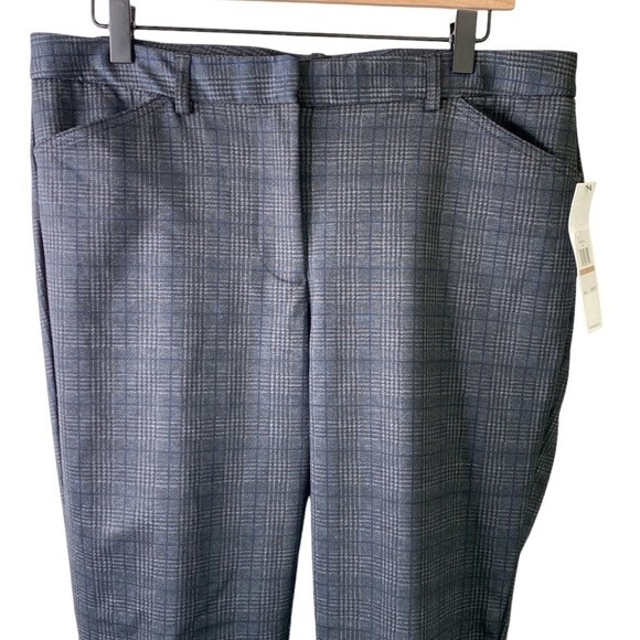 Calvin Klein Plaid Slim Fit Straight Leg Dress Pant Trouser High Waist Stretchy - Picture 2 of 13